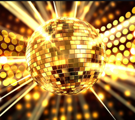 Golden glitter ball. Realistic party disco light